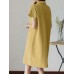 Solid Pocket Button Lapel Short Sleeve Casual Midi Dress