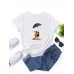 Women Cartoon Dog And Figure Graphic O  Neck Short Sleeve Casual T  Shirts