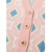 Women Argyle Pattern Geometric Knitted Casual Animated Button Cardigan