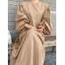 Pleat Solid Puff Sleeve Round Neck Midi Dress